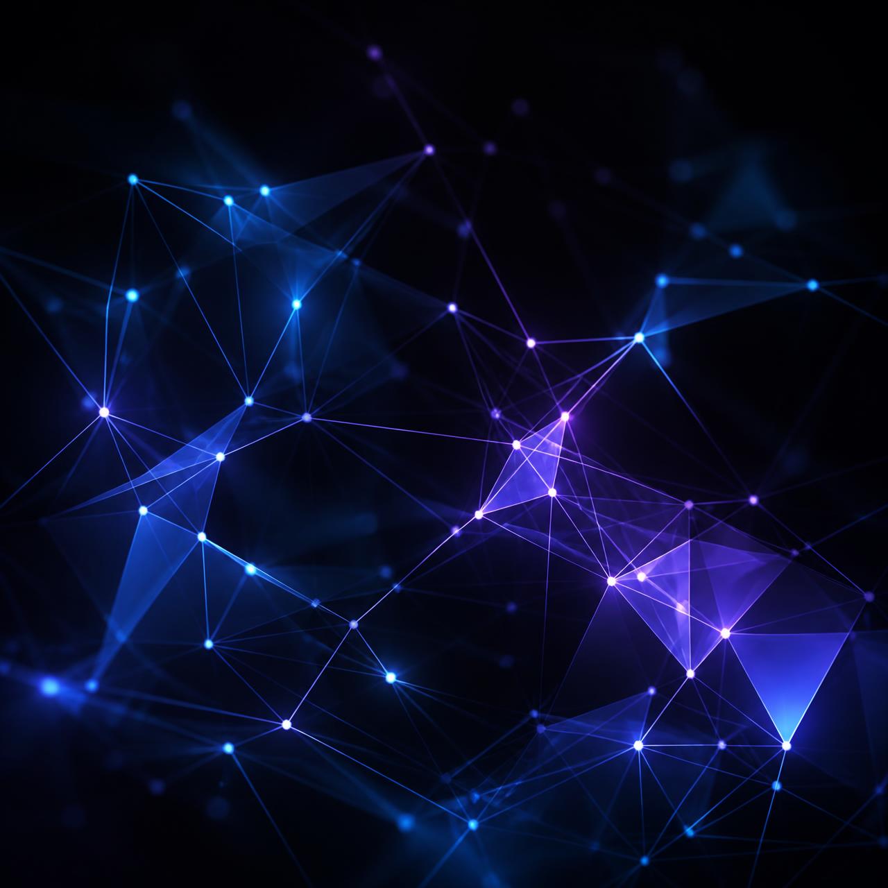 Abstract network of glowing connected nodes representing digital systems
